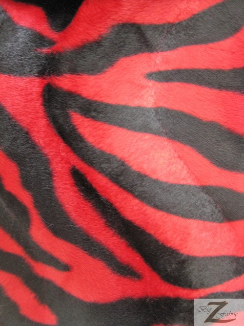 Red/Black Big Stripe Velboa Zebra Animal Short Pile Fabric / Sold By The Yard
