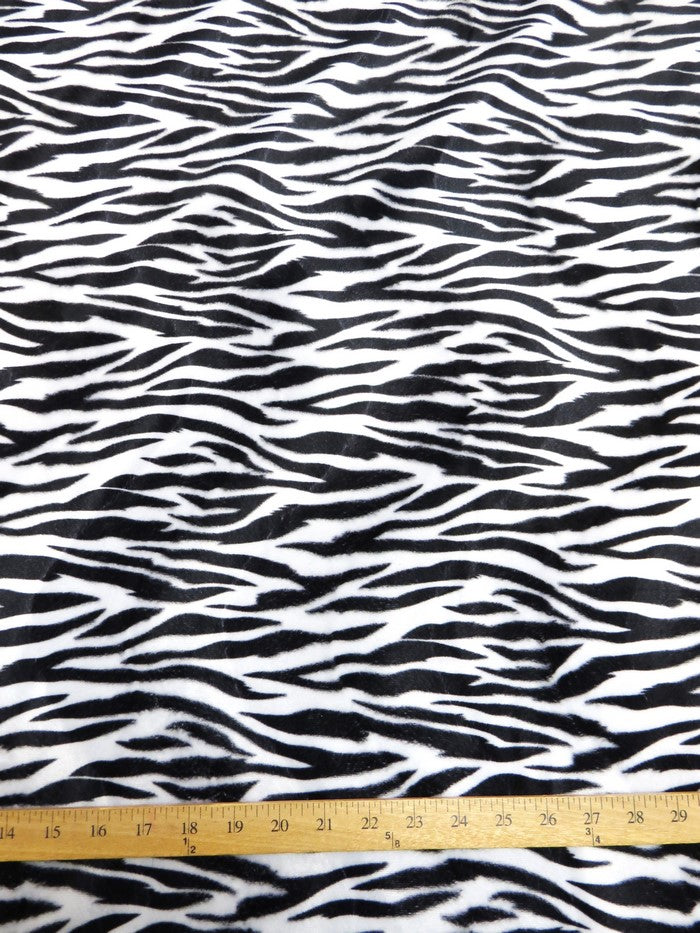 White/Black Small Stripe Velboa Zebra Animal Short Pile Fabric / Sold By The Yard