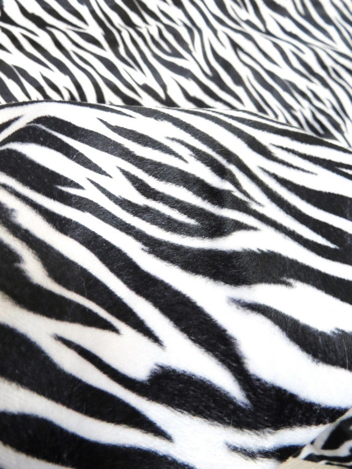 White/Black Small Stripe Velboa Zebra Animal Short Pile Fabric / Sold By The Yard - 0