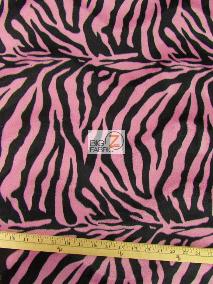 Pink/Black Big Stripe Velboa Zebra Animal Short Pile Fabric / Sold By The Yard