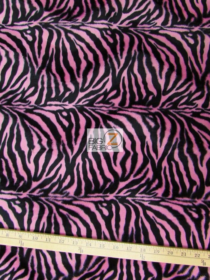 Pink/Black Small Stripe Velboa Zebra Animal Short Pile Fabric / Sold By The Yard
