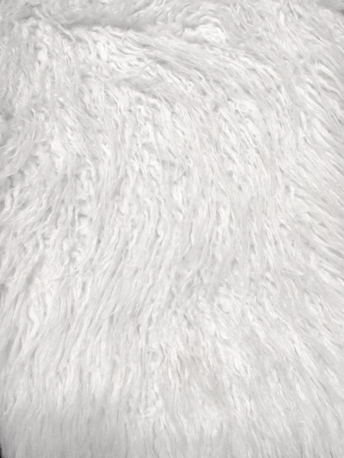 White Curly Solid Mongolian Long Pile Fabric / Sold By The Yard