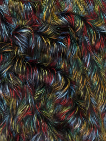 Multi #2 Fireworks Shaggy Long Pile Faux Fur Fabric / Sold By The Yard
