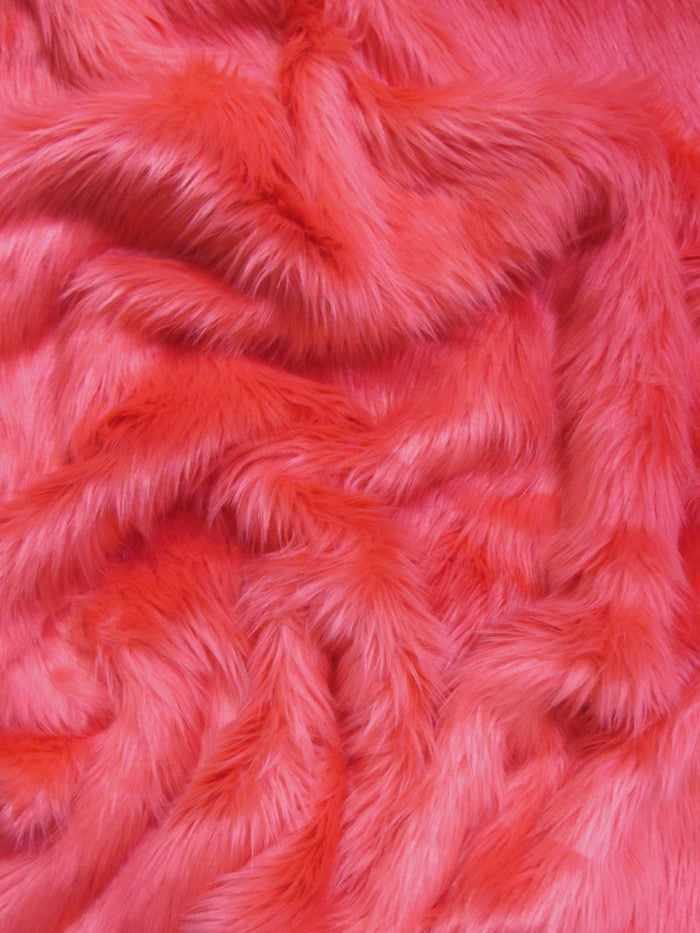 Watermelon Solid Shaggy Long Pile Faux Fur Fabric / Sold By The Yard
