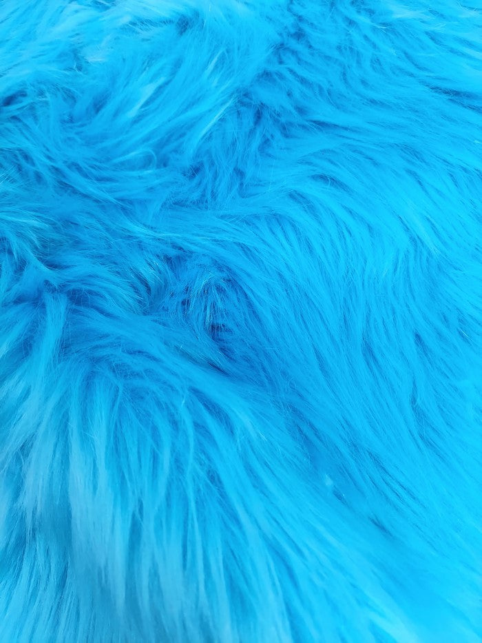 Electric Blue Solid Shaggy Long Pile Faux Fur Fabric / Sold by The Yard