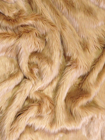 Desert Tan Solid Shaggy Long Pile Faux Fur Fabric / Sold by The Yard - 0