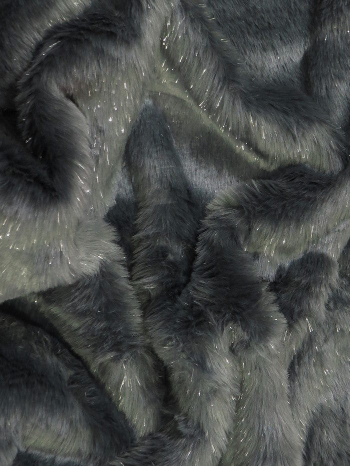 Tinsel Tip Short Shag Faux Fur / Charcoal Silver / Sold By The Yard