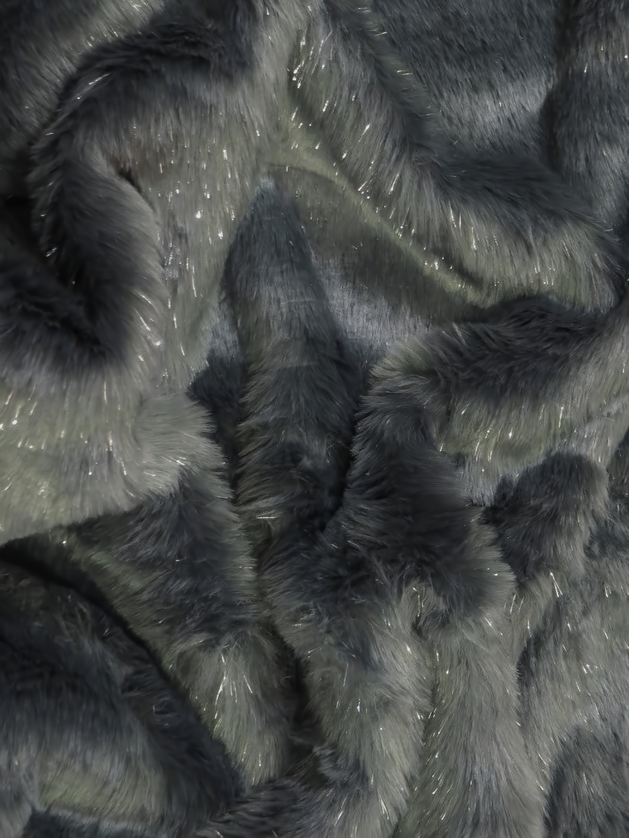 Tinsel Tip Short Shag Faux Fur / Charcoal Silver / Sold By The Yard