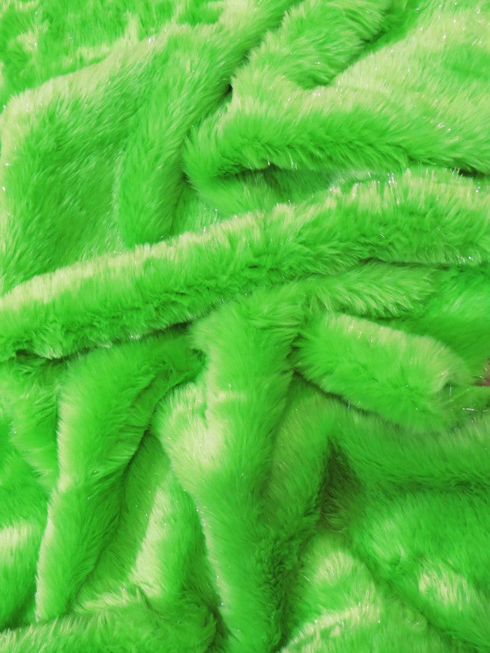 Tinsel Tip Short Shag Faux Fur / Lime  Silver / Sold By The Yard