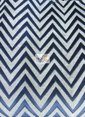 Zig Zag Chevron Upholstery Fabric / Navy Blue / Sold By The Yard