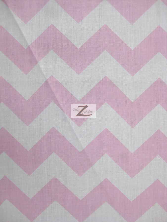 Poly Cotton Fabric 1" Zig Zag Chevron / White/Pink / Sold By The Yard