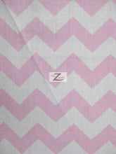 Poly Cotton Fabric 1" Zig Zag Chevron / White/Pink / Sold By The Yard