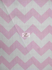 Poly Cotton Fabric 1" Zig Zag Chevron / White/Pink / Sold By The Yard
