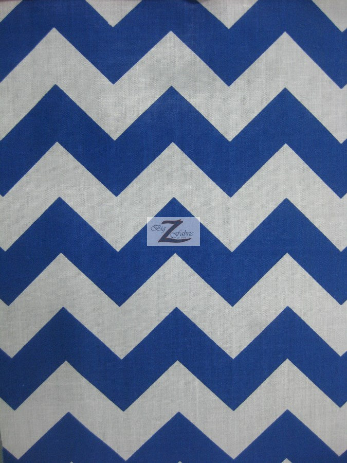 Poly Cotton Fabric 1" Zig Zag Chevron / White/Royal / Sold By The Yard