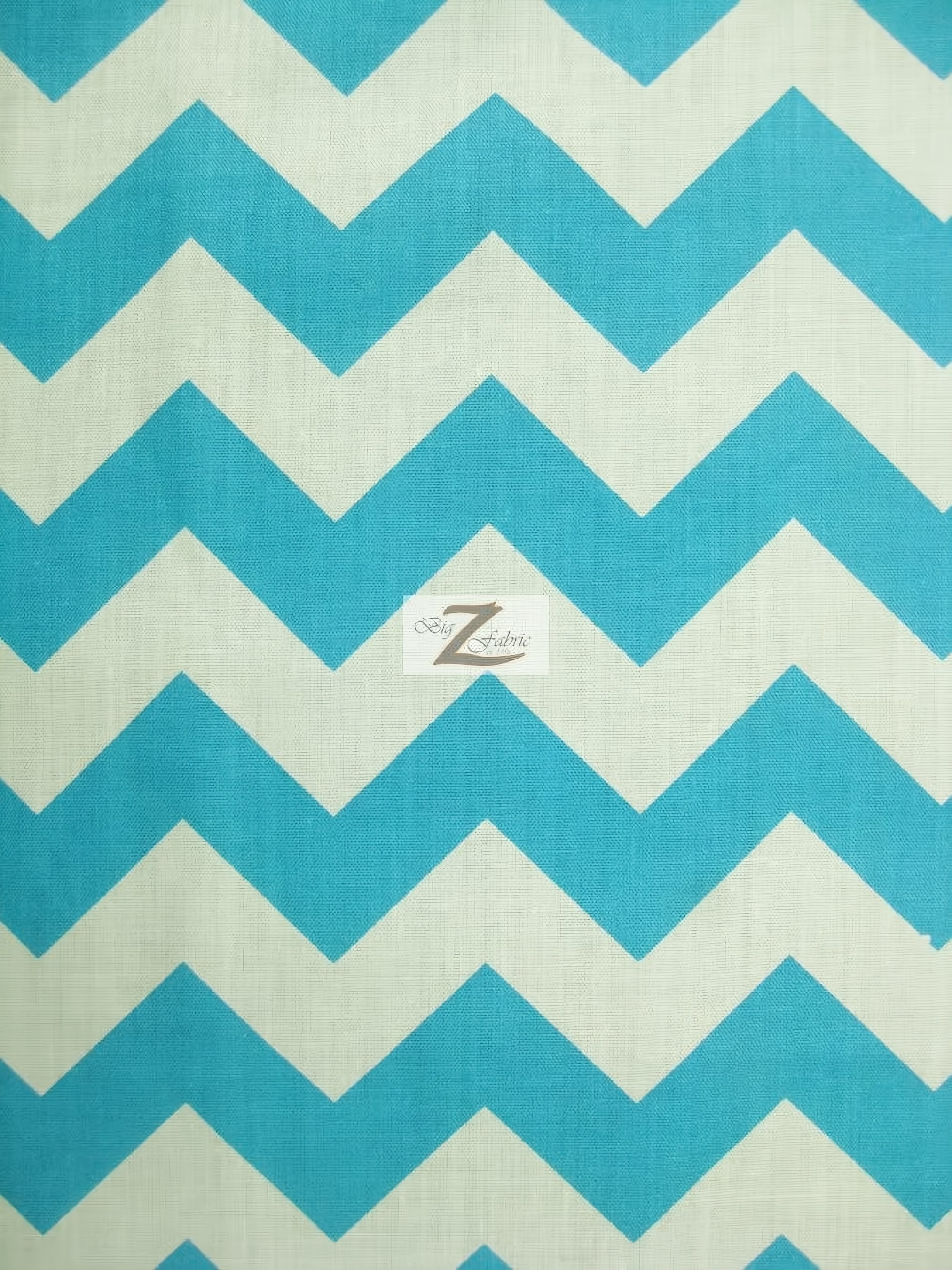 Poly Cotton Fabric 1" Zig Zag Chevron / White/Turquoise / Sold By The Yard