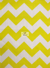 Poly Cotton Fabric 1" Zig Zag Chevron / White/Yellow / Sold By The Yard