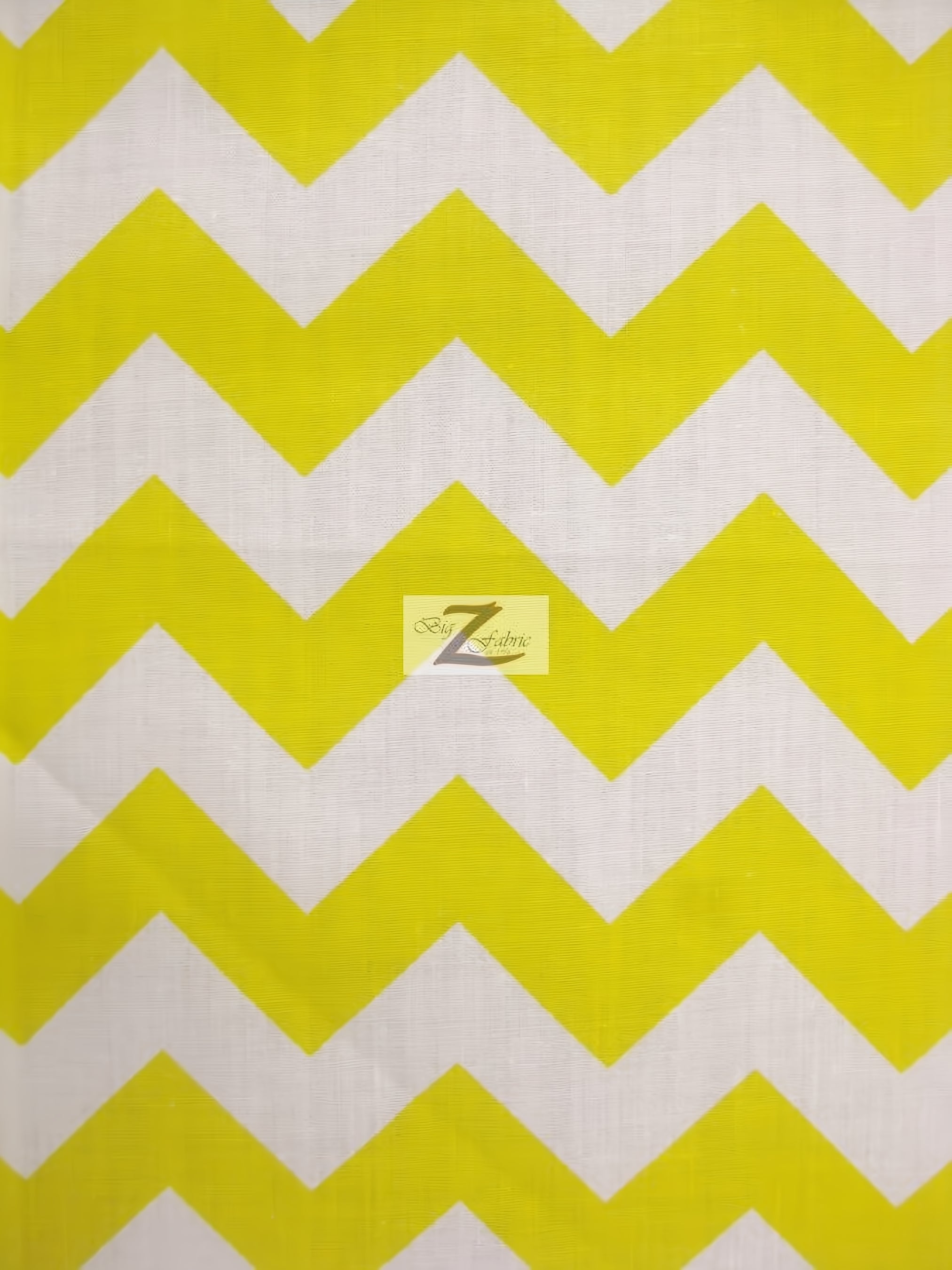 Poly Cotton Fabric 1" Zig Zag Chevron / White/Yellow / Sold By The Yard