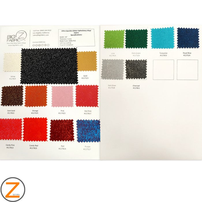 Ultra Sparkle Glitter Upholstery Vinyl Fabric DuroLast® -Color card