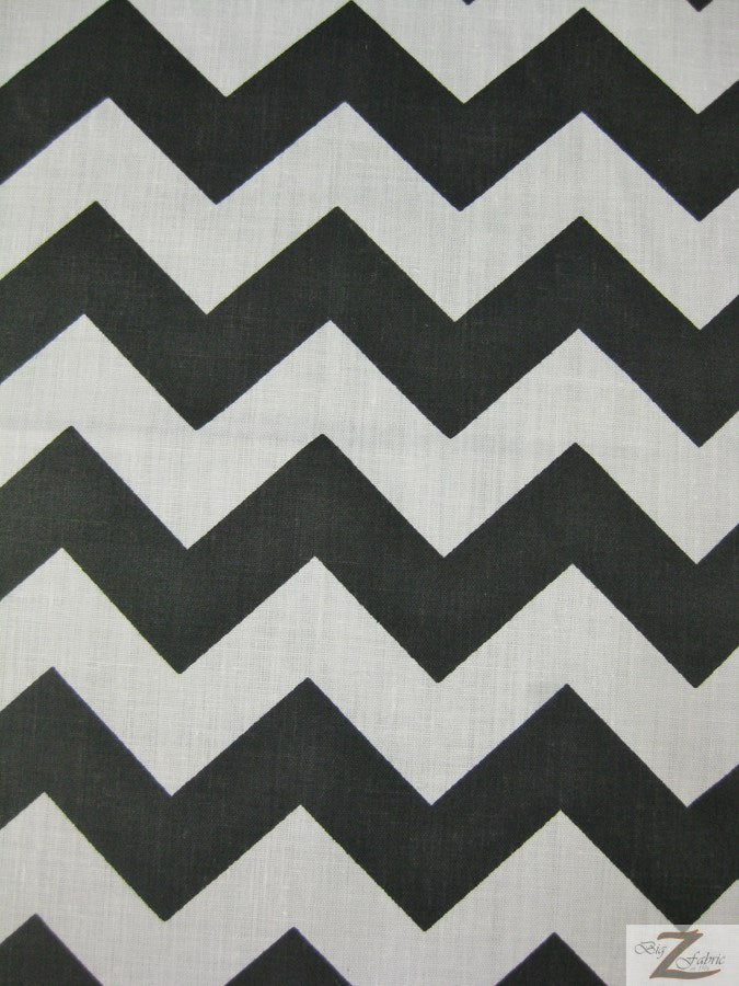 Poly Cotton Fabric 1" Zig Zag Chevron / Black/White / 50 Yard Bolt