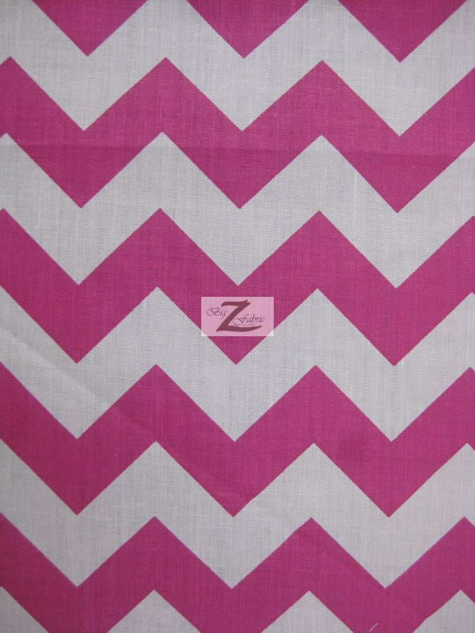 Poly Cotton Fabric 1" Zig Zag Chevron / Fuchsia/White / 50 Yard Bolt