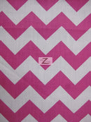 Poly Cotton Fabric 1" Zig Zag Chevron / Fuchsia/White / 50 Yard Bolt-1