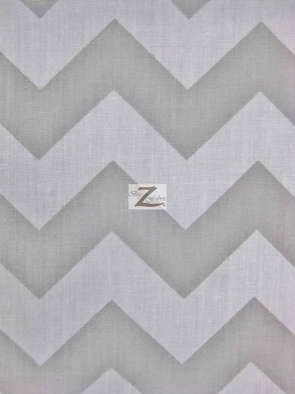 Poly Cotton Fabric 1" Zig Zag Chevron / Gray/White / 50 Yard Bolt