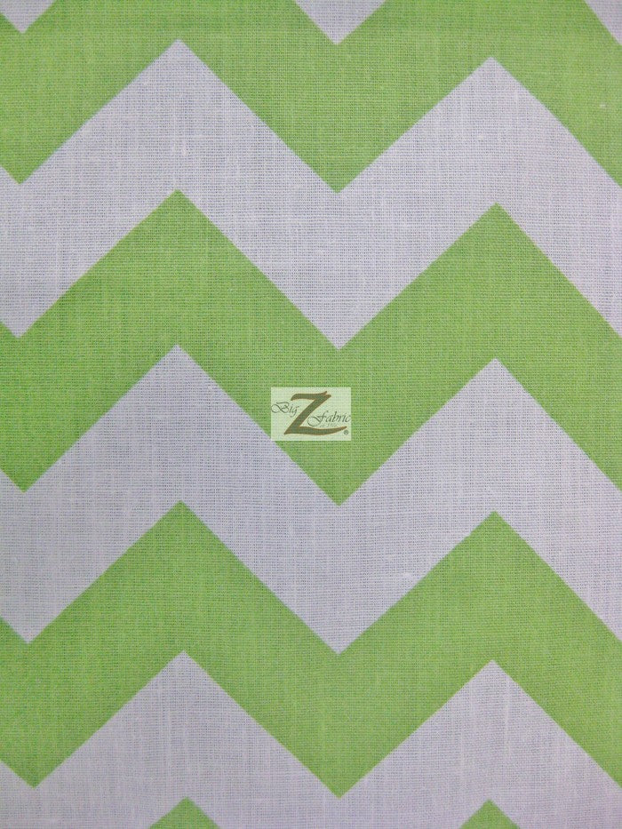 Poly Cotton Fabric 1" Zig Zag Chevron / Lime/White / 50 Yard Bolt
