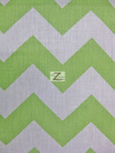 Poly Cotton Fabric 1" Zig Zag Chevron / Lime/White / 50 Yard Bolt-1