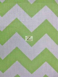 Poly Cotton Fabric 1" Zig Zag Chevron / Lime/White / 50 Yard Bolt