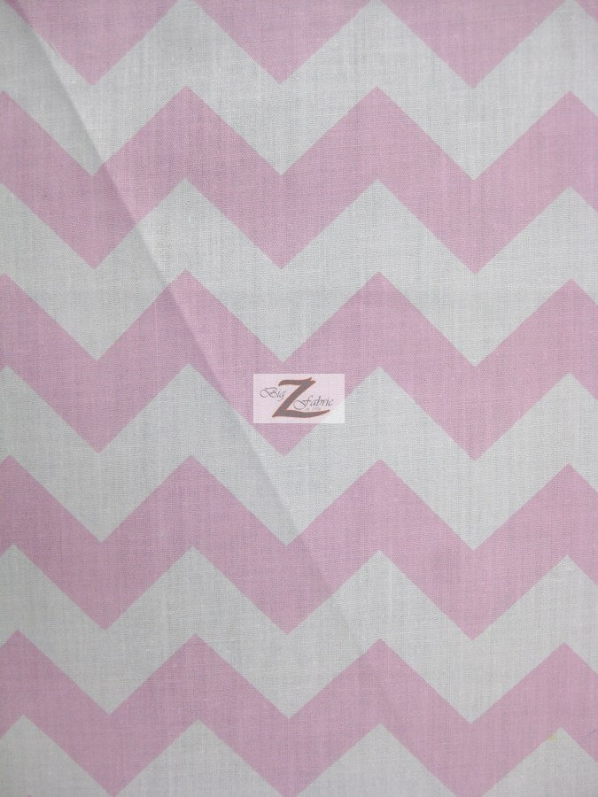 Poly Cotton Fabric 1" Zig Zag Chevron / Pink/White / 50 Yard Bolt