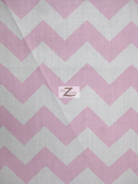 Poly Cotton Fabric 1" Zig Zag Chevron / Pink/White / 50 Yard Bolt