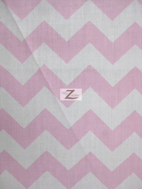 Poly Cotton Fabric 1" Zig Zag Chevron / Pink/White / 50 Yard Bolt