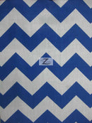 Poly Cotton Fabric 1" Zig Zag Chevron / Royal Blue/White / 50 Yard Bolt-1