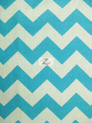 Poly Cotton Fabric 1" Zig Zag Chevron / Turquoise/White / 50 Yard Bolt-1
