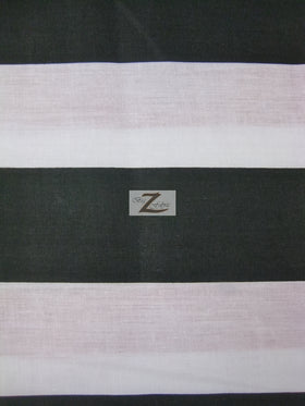 Poly Cotton 2 Inch Stripe Fabric / Black/White / 50 Yard Bolt
