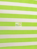 Poly Cotton 1 Inch Stripe Fabric / Lime/White / 50 Yard Bolt-1