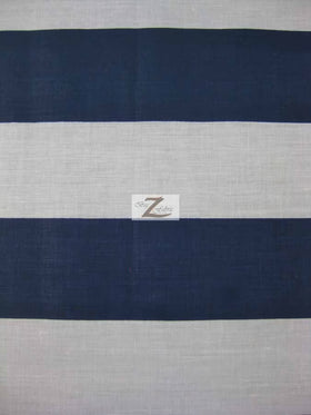 Poly Cotton 1 Inch Stripe Fabric / Navy/White / 50 Yard Bolt