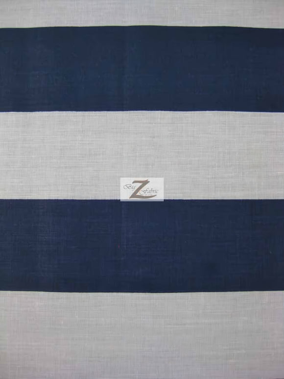 Poly Cotton 2 Inch Stripe Fabric / Navy/White / 50 Yard Bolt
