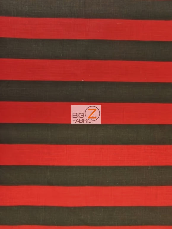 Poly Cotton 1 Inch Stripe Fabric / Red/Black / 50 Yard Bolt