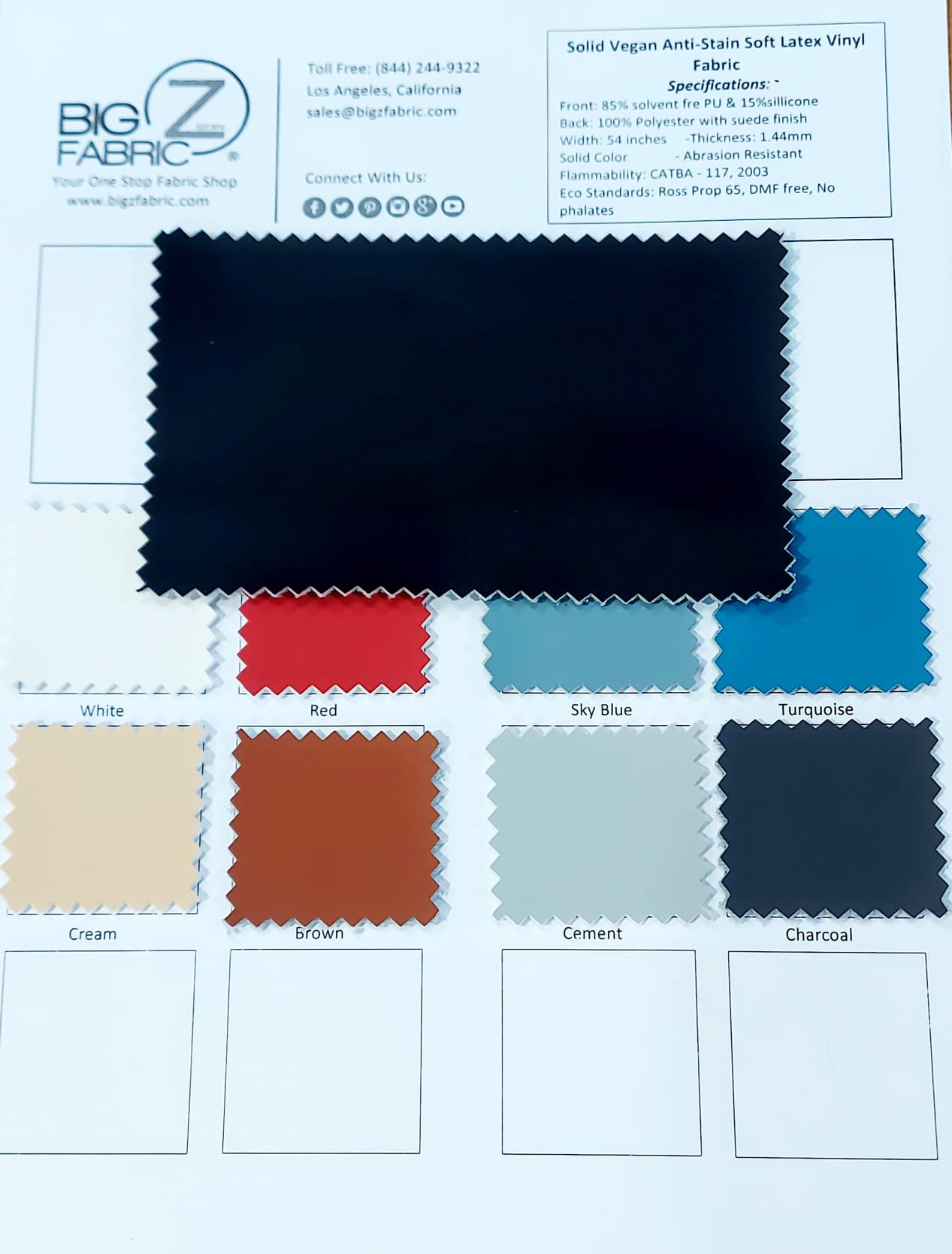 Color Card Solid Vegan Stretch Anti-Stain Soft Silicone Vinyl Fabric
