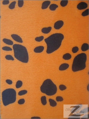 Orange/Black Velboa Animal Paw Short Pile Fabric / Sold By The Yard