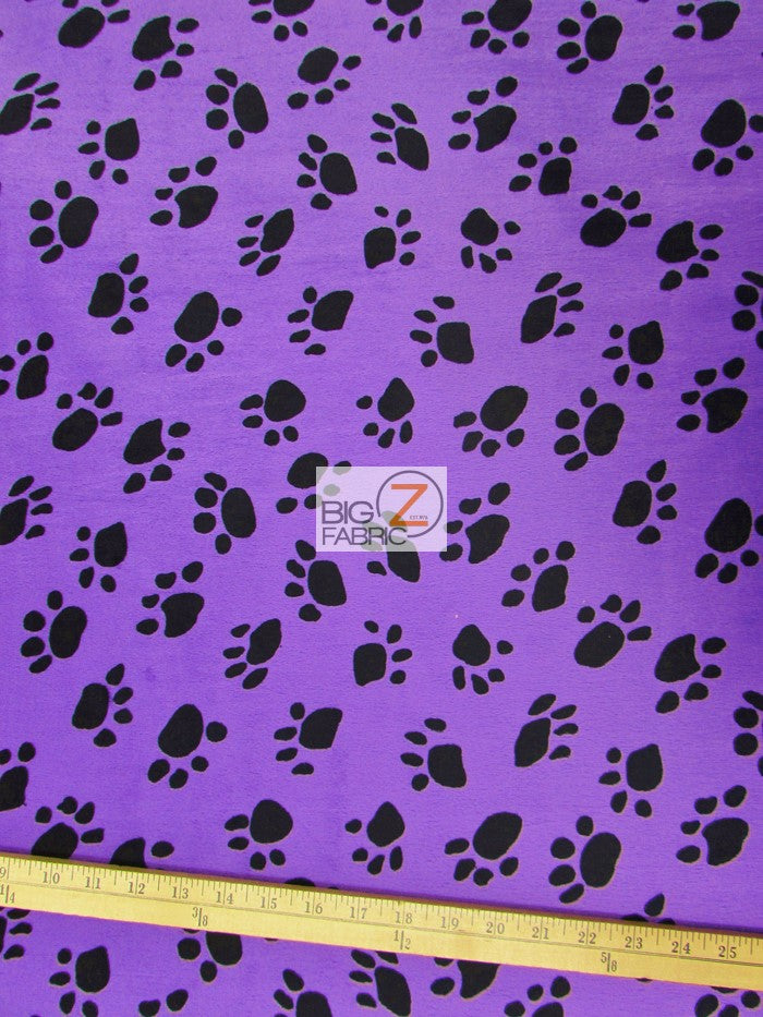 Purple/Black Velboa Animal Paw Short Pile Fabric / Sold By The Yard