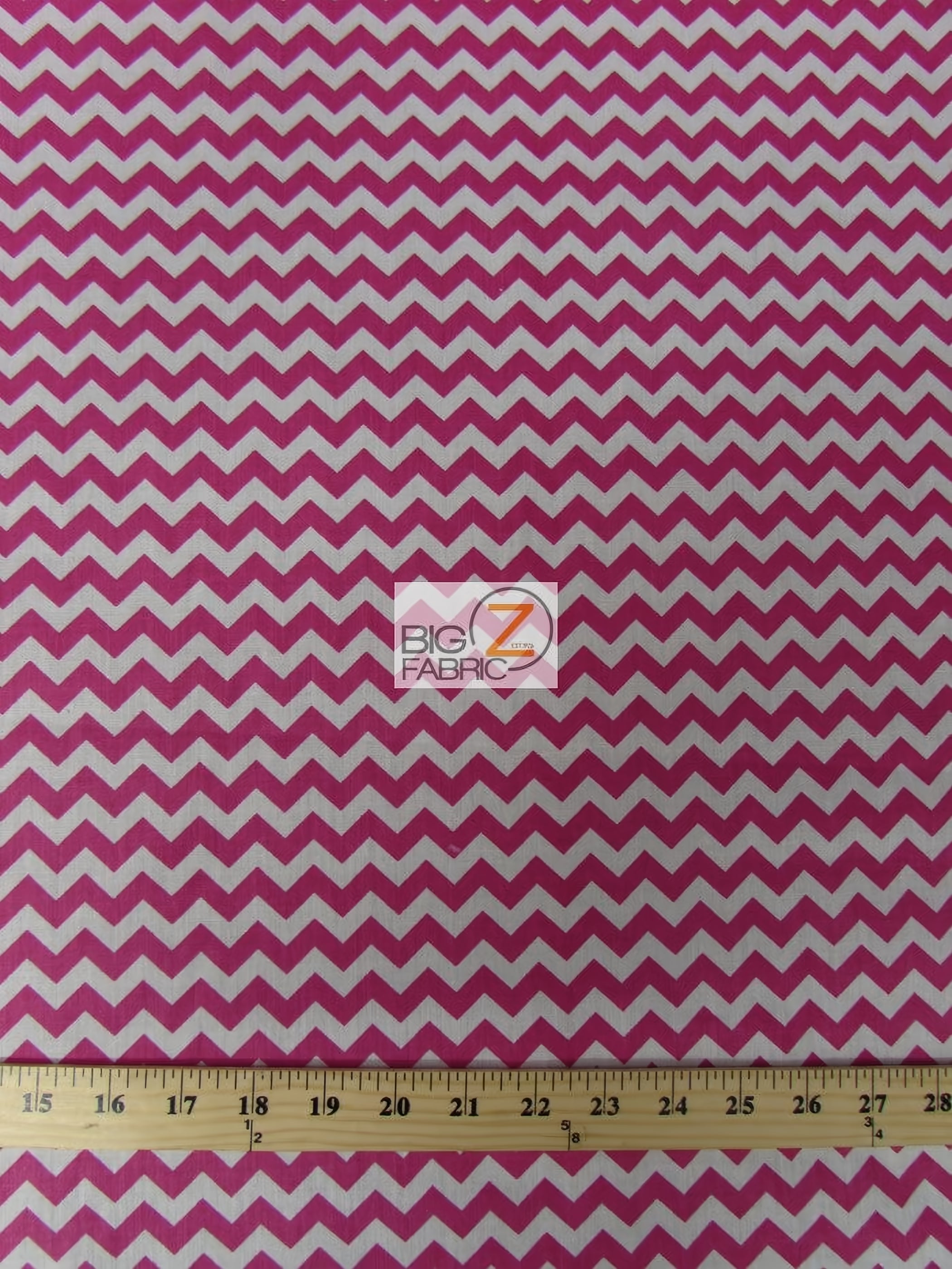 Poly Cotton Fabric .4" Zig Zag Chevron / White/Fuchsia / Sold By The Yard